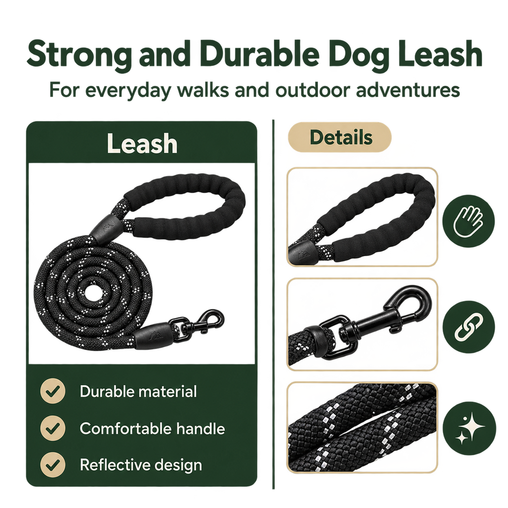 TrailPup Heavy Duty Dog Leash | Reflective Rope Leash for Medium & Large Dogs
