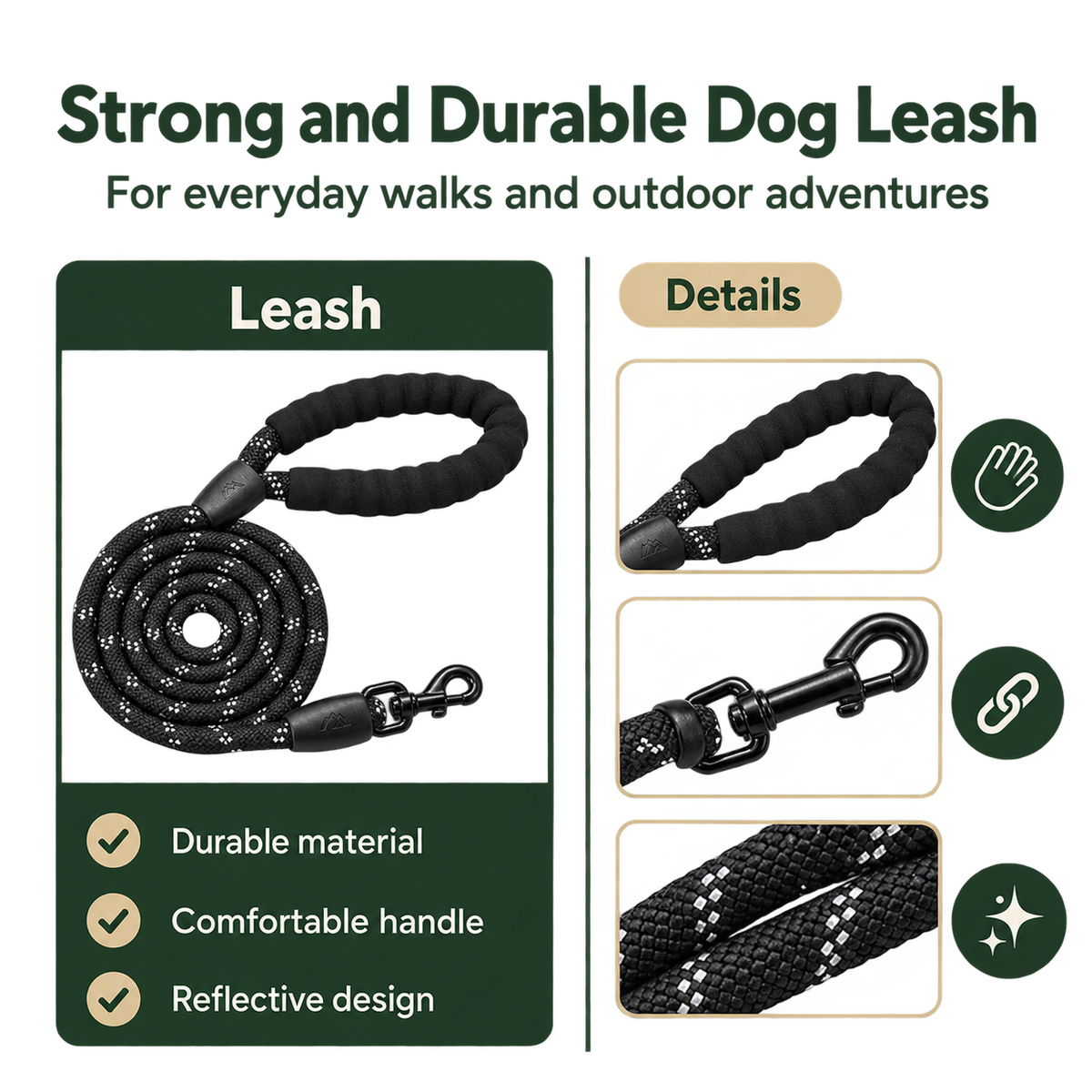 TrailPup Heavy Duty Dog Leash | Reflective Rope Leash for Medium & Large Dogs