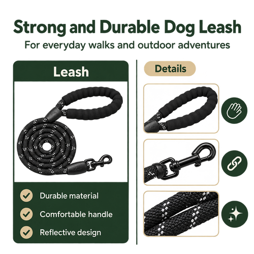 TrailPup Heavy Duty Dog Leash | Reflective Rope Leash for Medium & Large Dogs